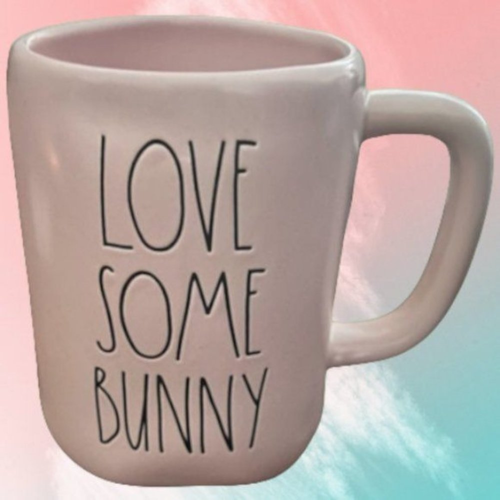 Rae Dunn LOVE SOME BUNNY Glossy Pastel Pink Ceramic 16oz Mug